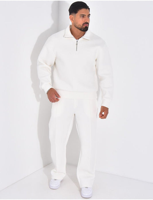 ENSEMBLE PANTALON ET SWEAT À COL ZIPPÉ - ECRU - Grabtamarque