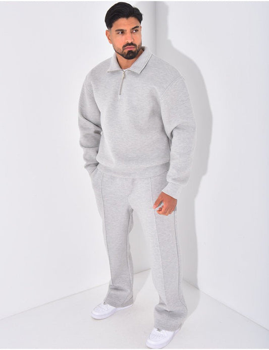 ENSEMBLE PANTALON ET SWEAT À COL ZIPPÉ - GRIS - Grabtamarque
