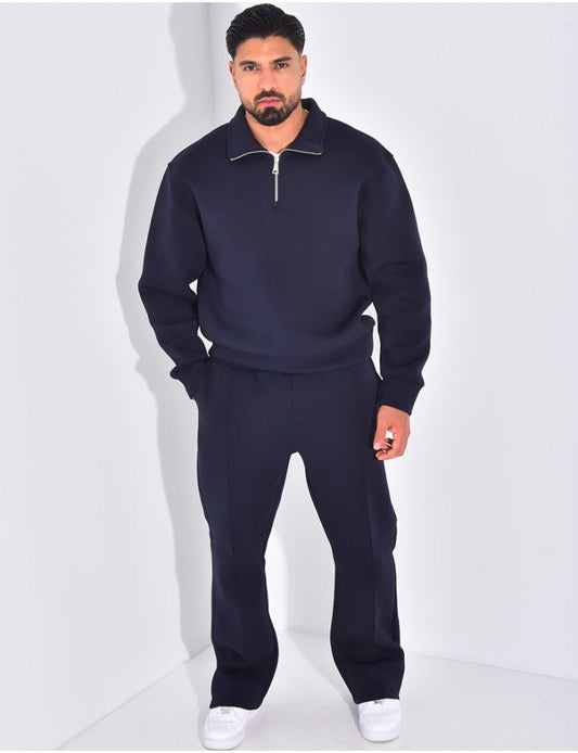 ENSEMBLE PANTALON ET SWEAT À COL ZIPPÉ - MARINE - Grabtamarque