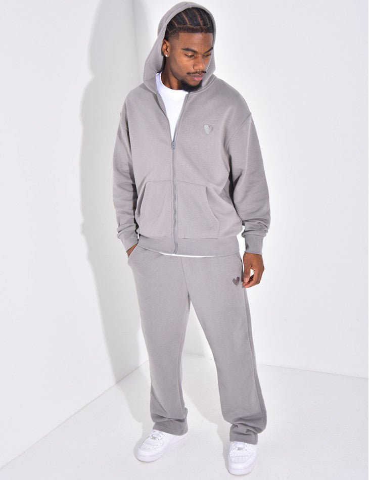 ENSEMBLE PANTALON ET VESTE À CAPUCHE AVEC COEUR GRIS - Grabtamarque