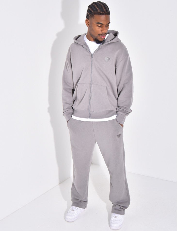 ENSEMBLE PANTALON ET VESTE À CAPUCHE AVEC COEUR GRIS - Grabtamarque