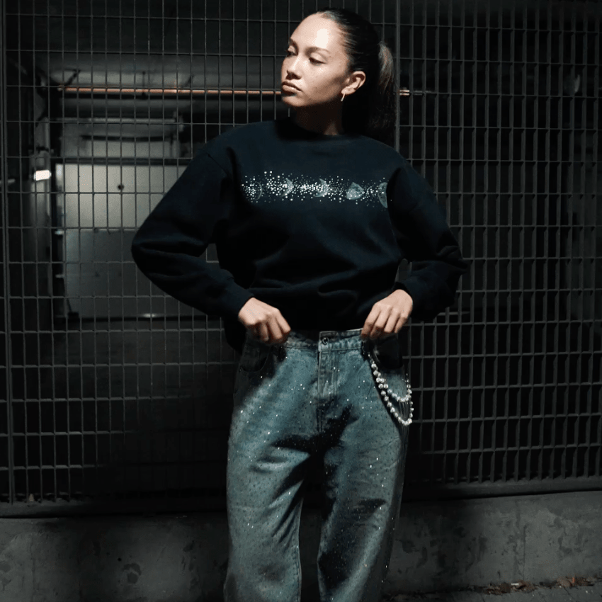 Jeans à strass VYBES - Bleu - Grabtamarque