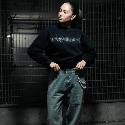 Jeans à strass VYBES - Bleu - Grabtamarque