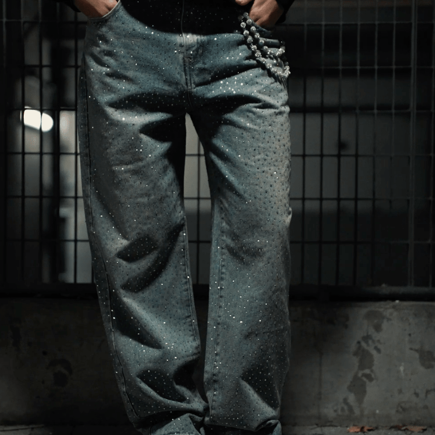 Jeans à strass VYBES - Bleu - Grabtamarque